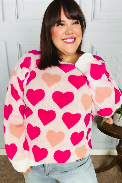 Be Mine Cream & Fuchsia Heart Oversized Sweater