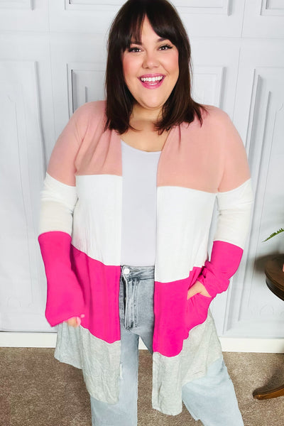 Face The Day Blush Wide Stripe Hacci Colorblock Cardigan