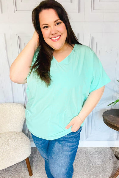 Weekend Ready Mint Drop Shoulder V Neck Woven Top