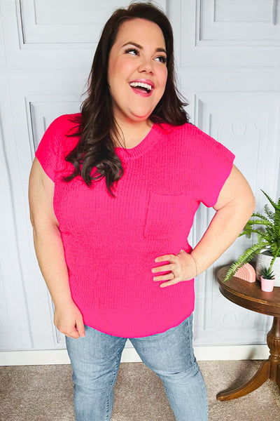 Best In Bold Hot Pink Dolman Ribbed Knit Sweater Top