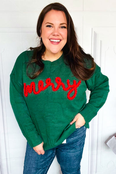 Be Merry Hunter Green Pop Up Sweater
