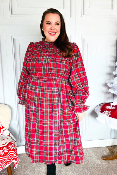 All I Want Hunter Red Plaid Check Woven Pocketed Dress