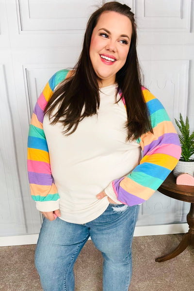 Just For You Rainbow Bubble Sleeve Terry Raglan Top