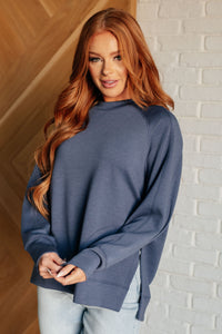 It's The Little Things Relaxed Scuba Pullover in Blue Indigo