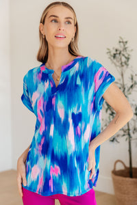 Lizzy Cap Sleeve Top in Royal Brush Strokes