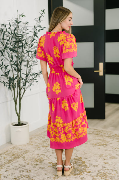 Whispering Willow V-Neck Dress in Fuchsia