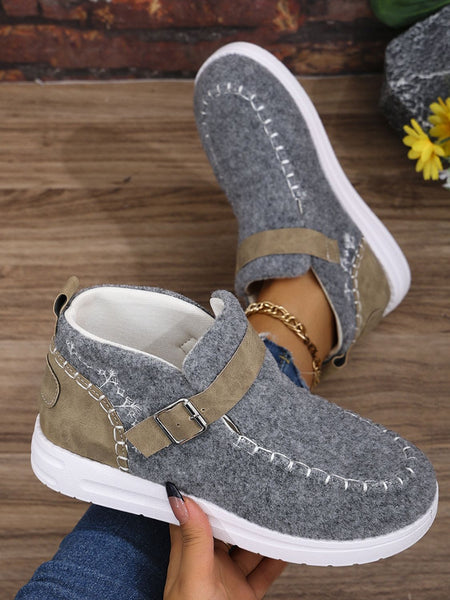 Contrast Round Toe Buckle Sneakers - 3 color options