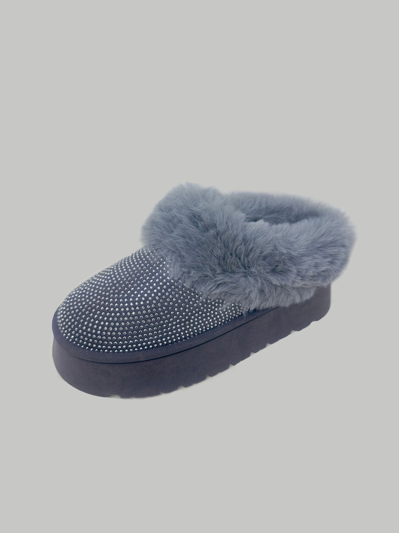 WILD DIVA Embellished Faux Fur Platform Booties - Gray