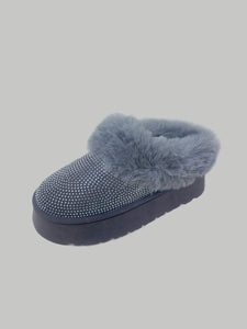 WILD DIVA Embellished Faux Fur Platform Booties - Gray