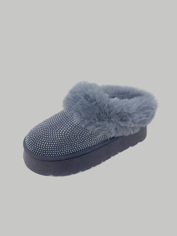 WILD DIVA Embellished Faux Fur Platform Booties - Gray