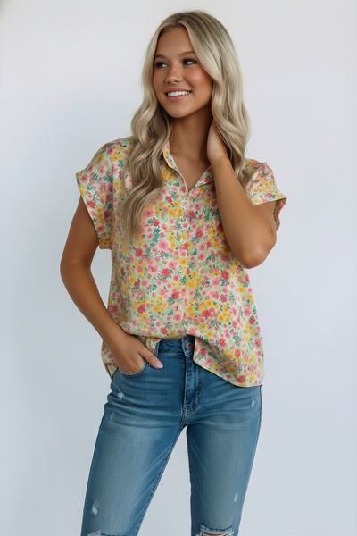 Sunny Garden Button Down Top
