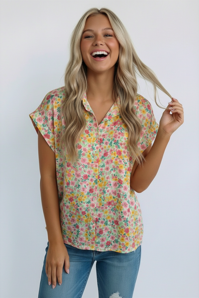 Sunny Garden Button Down Top