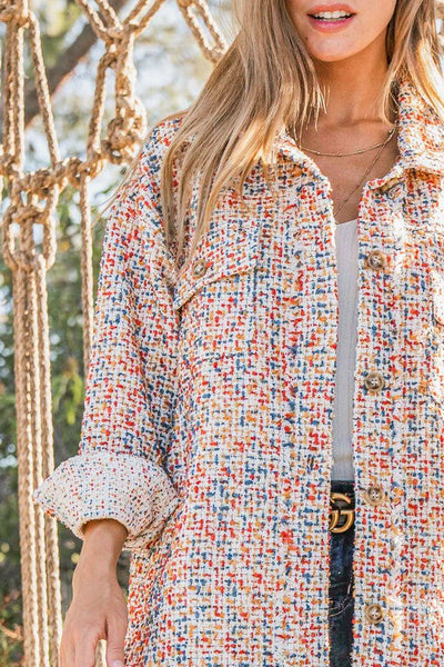 Casual Chic Multicolor Twill Long Sleeve Button-Down Shacket