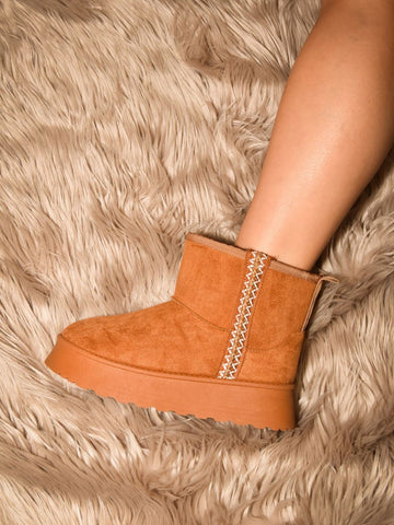 WILD DIVA Round Toe Platform Boots - Carmel