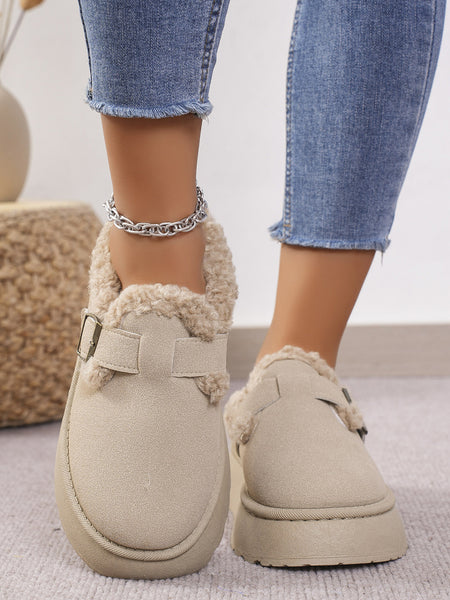 Thermal Fuzzy Buckle Platform Slippers - 3 color options