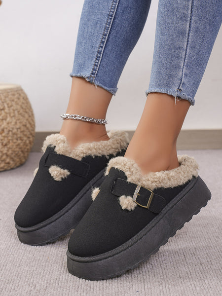 Thermal Fuzzy Buckle Platform Slippers - 3 color options