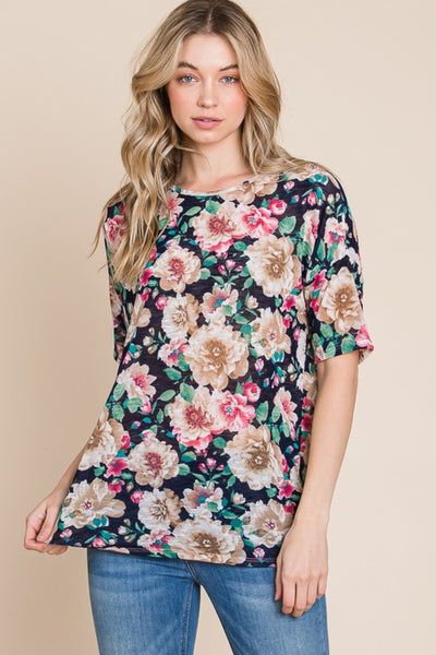 BOMBOM Floral Round Neck T-Shirt