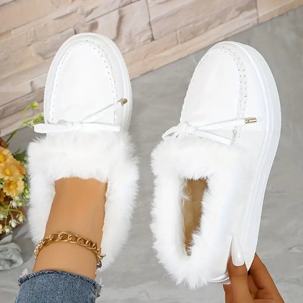 Bow Furry Round Toe Flat Slip-Ons - 9 color options!