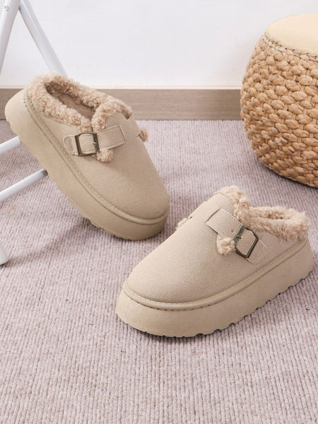 Thermal Fuzzy Buckle Platform Slippers - 3 color options