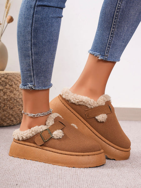 Thermal Fuzzy Buckle Platform Slippers - 3 color options