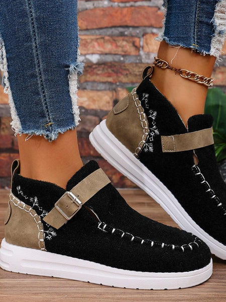 Contrast Round Toe Buckle Sneakers - 3 color options