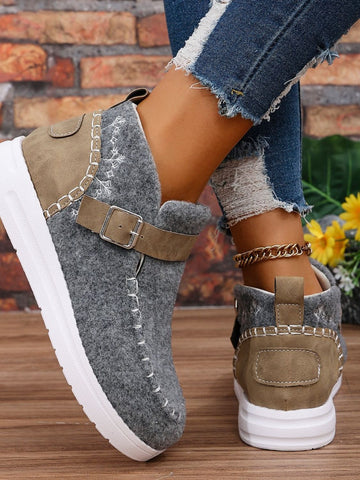 Contrast Round Toe Buckle Sneakers - 3 color options
