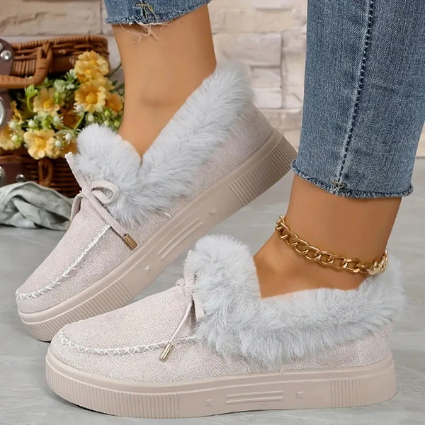 Bow Furry Round Toe Flat Slip-Ons - 9 color options!