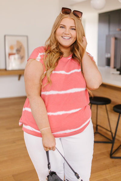 Casual In Stripes Top In Coral