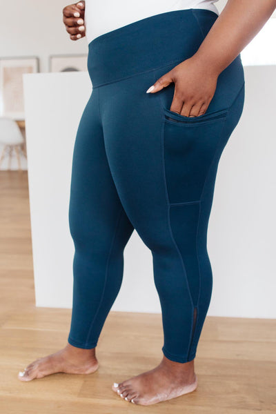 Mesh Insert Athletic Leggings In Teal