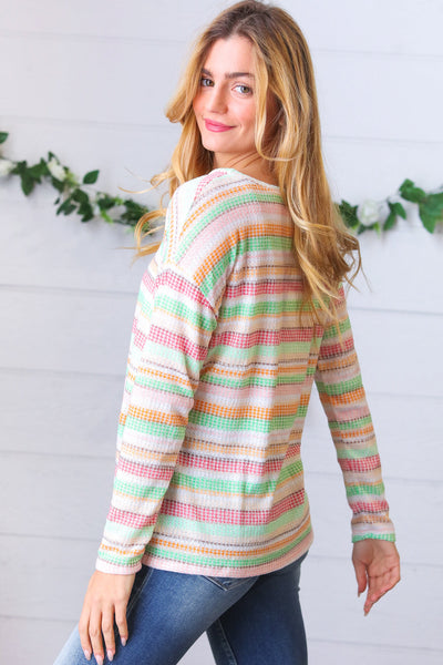 Green Apple & Tangerine Textured Vintage Stripe Top