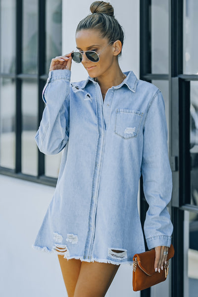 Distressed Snap Down Denim Jacket - 4 color options