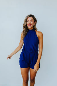 Hayley Halter Romper In Navy