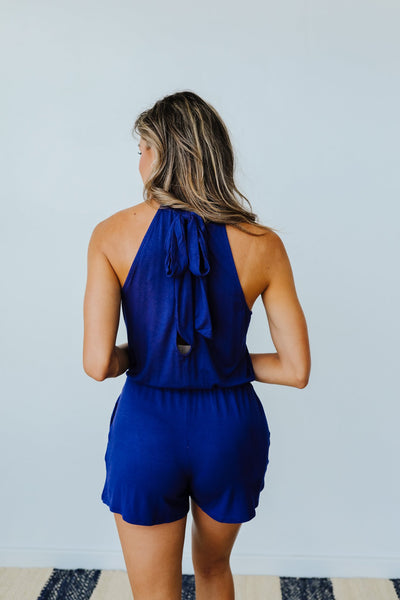 Hayley Halter Romper In Navy