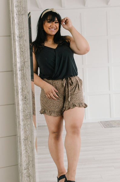 Short Leash Ruffled Shorts In Taupe