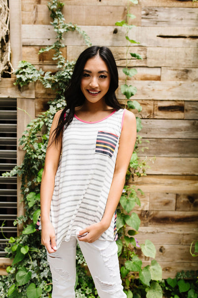 Stripes & More Stripes Tank Top In Heather Gray