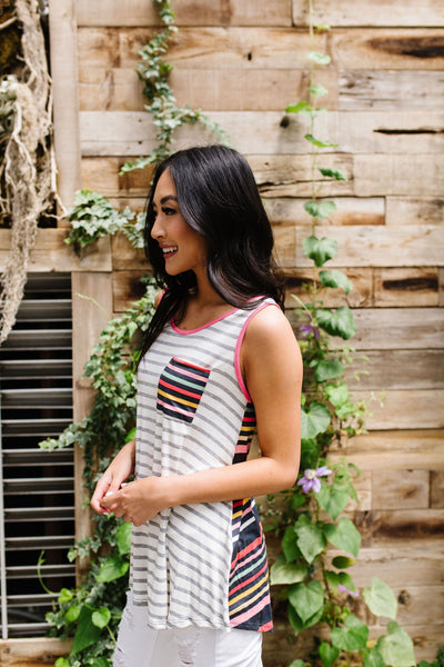 Stripes & More Stripes Tank Top In Heather Gray