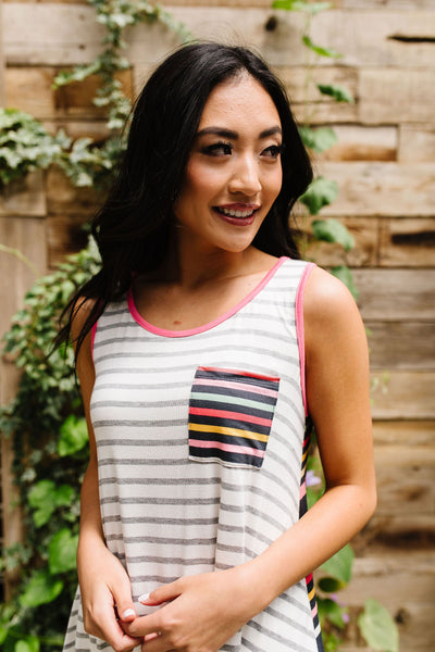 Stripes & More Stripes Tank Top In Heather Gray