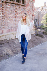 Tres Chic French Terry Cardigan In Oatmeal