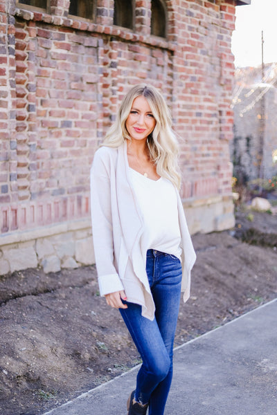 Tres Chic French Terry Cardigan In Oatmeal