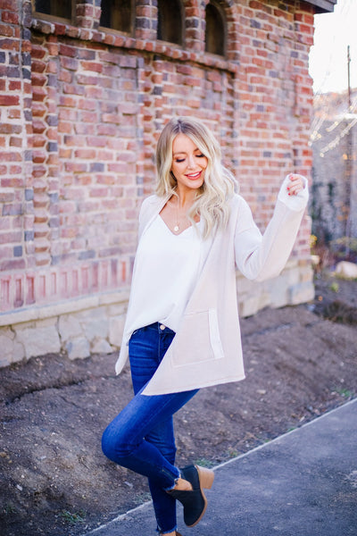 Tres Chic French Terry Cardigan In Oatmeal