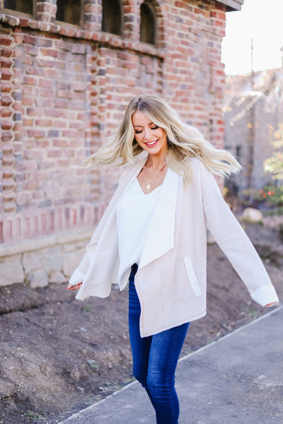 Tres Chic French Terry Cardigan In Oatmeal