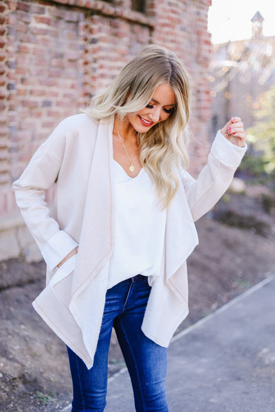 Tres Chic French Terry Cardigan In Oatmeal