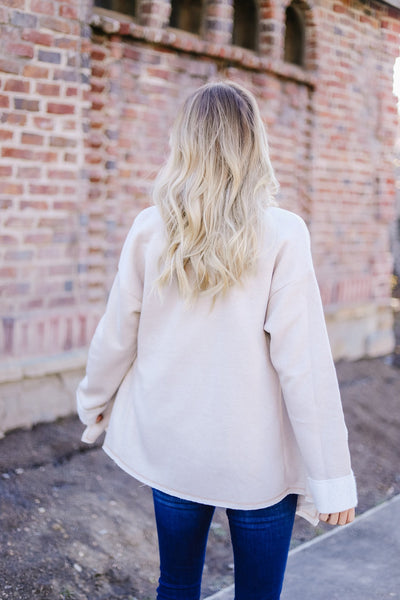 Tres Chic French Terry Cardigan In Oatmeal