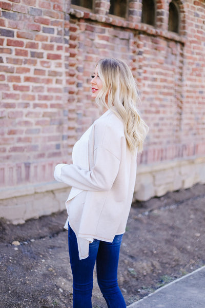 Tres Chic French Terry Cardigan In Oatmeal