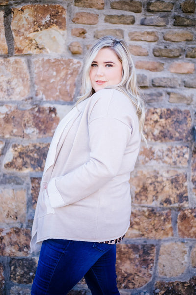 Tres Chic French Terry Cardigan In Oatmeal