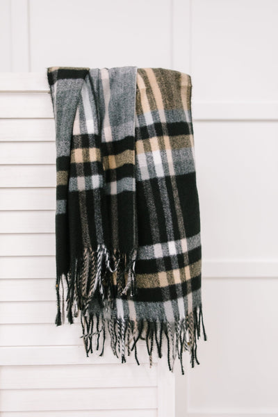 Plaid Winter Scarf in Black