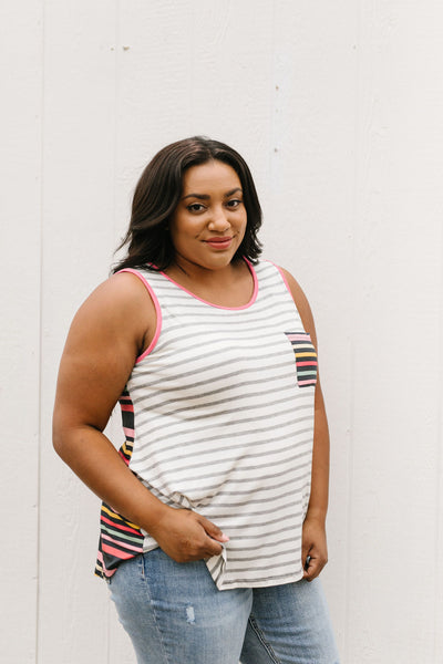 Stripes & More Stripes Tank Top In Heather Gray