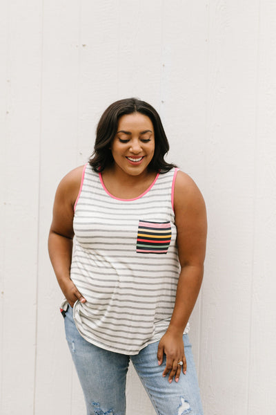 Stripes & More Stripes Tank Top In Heather Gray