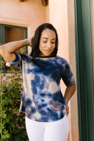 Waffle Knit Tie Dye Top In Midnight