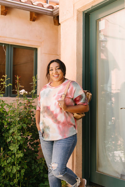 Waffle Knit Tie Dye Top In Sunrise